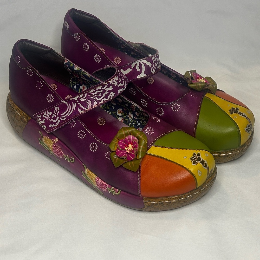 SOCOFY Leather Mary Jane Boho Platform Embossed Flower Ballet Shoes Women’s 10 - Picture 2 of 9
